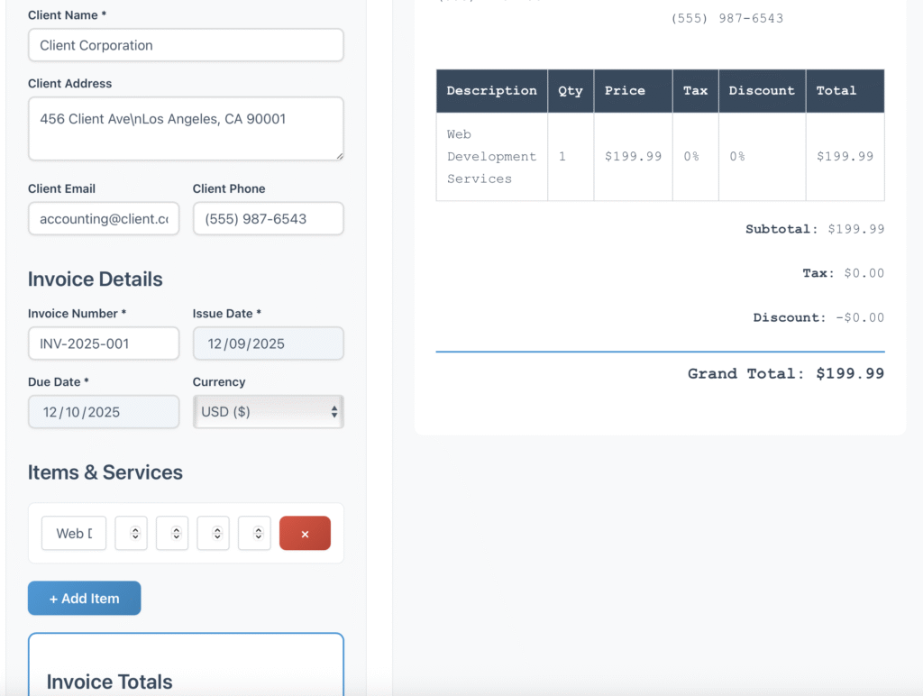 Professional Invoice Generator